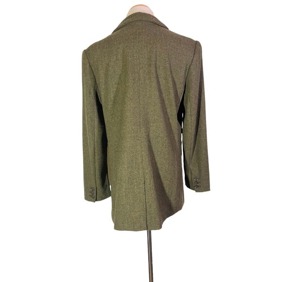 Banana Republic Factory Size 8 Herringbone Long Blazer Green Tweed Wool Blend - Picture 7 of 14